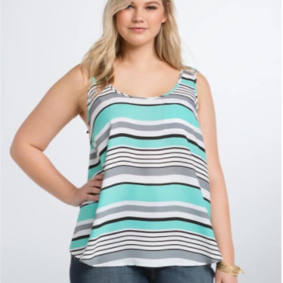 torrid Tops - TORRID STRIPED GEORGETTE POCKET TANK TOP